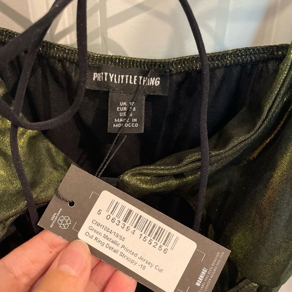 PrettyLittleThing Shimmering Olive Dress - Picture 3 of 5
